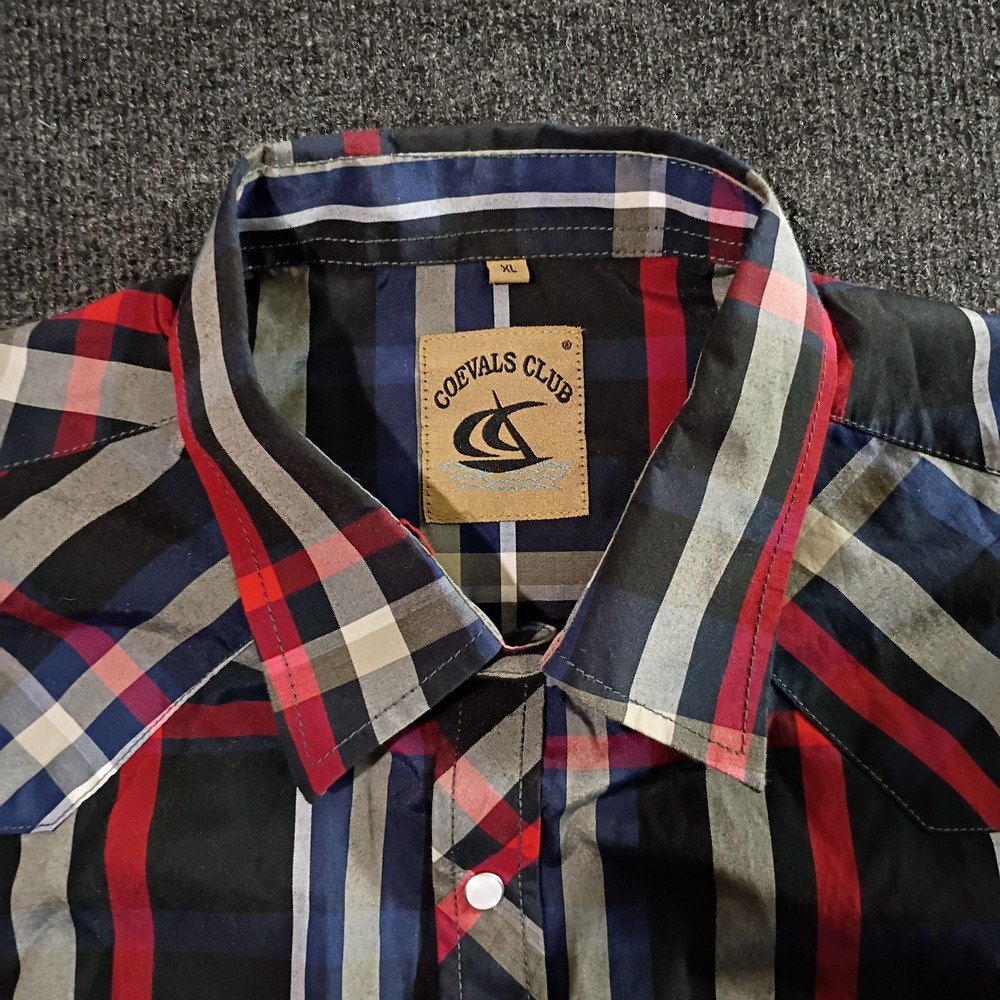 Coevals Club Plaid Western Shirt XL Long Sleeve Snap Button‎ Red Blue